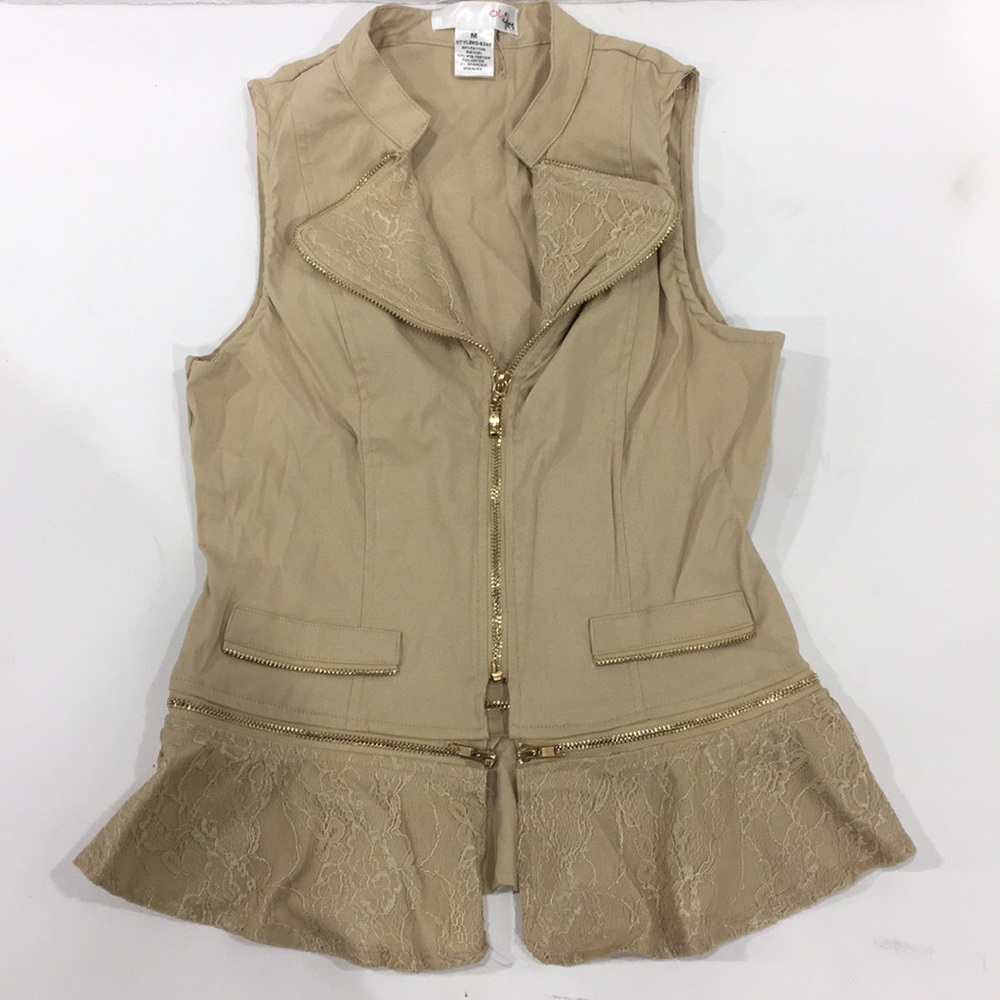 Lace Peplum Vest Tan Khaki Medium